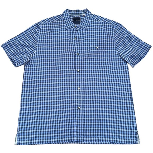 Tommy Bahama Other - Tommy Bahama 100% Silk G'day Gingham Camp Shirt Blue Size XL